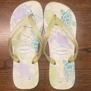 Havaianas us 7/8 BR 39-40 sea turtle conservation lt green jelly straps